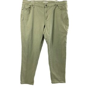 Womens Green Denim Jeans Plus Size 18 Girlfriend Stretch Pants Mid Rise Pockets
